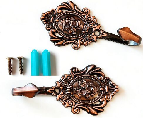 2Pcs Wall Hooks Red Copper Rose Pattern Carved Vintage Drapery Clothes Key Hook Bathroom Bedroom Multi-Function Decorative Hook with Screws+Expansion Plugs in Kuwait