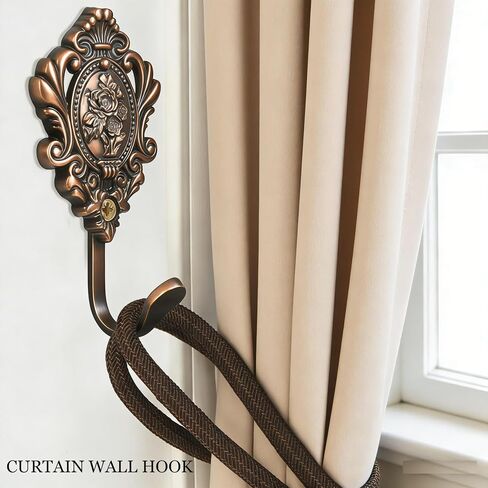 2Pcs Wall Hooks Red Copper Rose Pattern Carved Vintage Drapery Clothes Key Hook Bathroom Bedroom Multi-Function Decorative Hook with Screws+Expansion Plugs in Kuwait