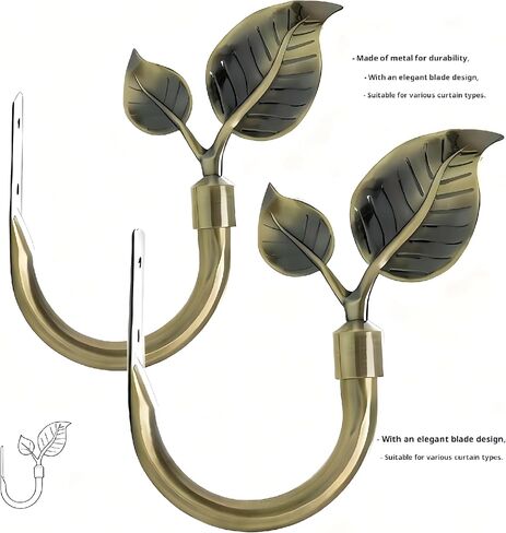 Leaf Shaped Curtain Tieback Holdbacks 2pcs, Handmade Metal Curtain Side Holders for Wall, Curtain Hook Pull Backs for Drapes Window Decoration (Antique Brass) in Saudi Arabia