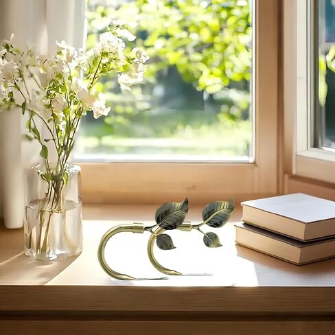 Leaf Shaped Curtain Tieback Holdbacks 2pcs, Handmade Metal Curtain Side Holders for Wall, Curtain Hook Pull Backs for Drapes Window Decoration (Antique Brass) in Saudi Arabia