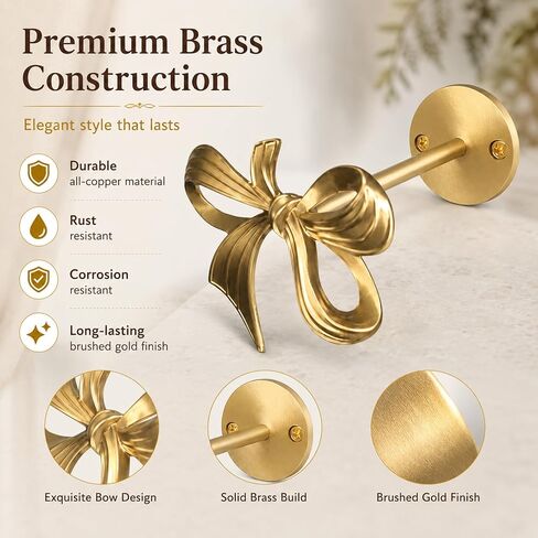 2 Pcs Brass Bow Curtain Holdbacks Wall Mounted Gold Curtain Holdbacks Bow Modern Decorative Drapery Pull Back Hooks with Screws Accessories for Living Room Bedroom Office Home in Saudi Arabia