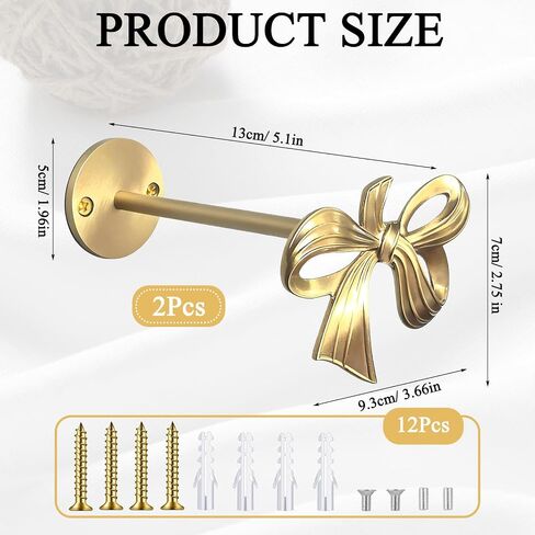 2 Pcs Brass Bow Curtain Holdbacks Wall Mounted Gold Curtain Holdbacks Bow Modern Decorative Drapery Pull Back Hooks with Screws Accessories for Living Room Bedroom Office Home in Saudi Arabia