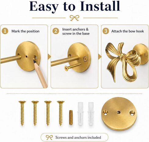 2 Pcs Brass Bow Curtain Holdbacks Wall Mounted Gold Curtain Holdbacks Bow Modern Decorative Drapery Pull Back Hooks with Screws Accessories for Living Room Bedroom Office Home in Saudi Arabia
