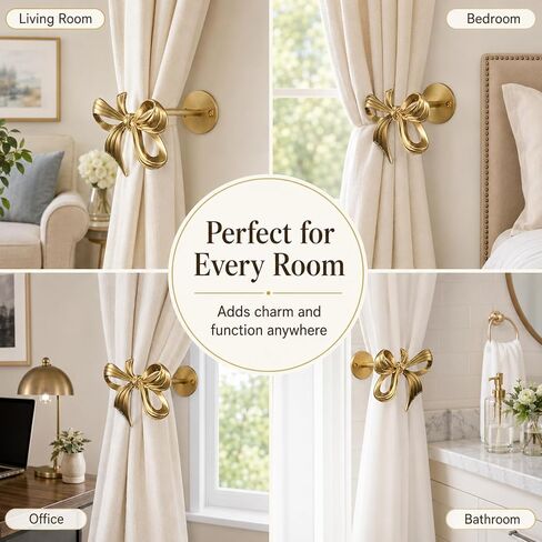 2 Pcs Brass Bow Curtain Holdbacks Wall Mounted Gold Curtain Holdbacks Bow Modern Decorative Drapery Pull Back Hooks with Screws Accessories for Living Room Bedroom Office Home in Saudi Arabia