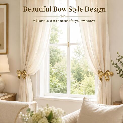 2 Pcs Brass Bow Curtain Holdbacks Wall Mounted Gold Curtain Holdbacks Bow Modern Decorative Drapery Pull Back Hooks with Screws Accessories for Living Room Bedroom Office Home in Saudi Arabia
