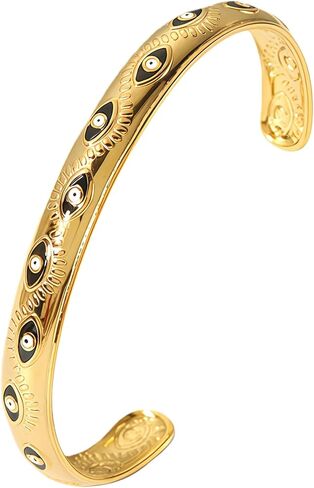 Evil Eye Bracelet, Chunky Gold Bangle Silver Boho Bracelets Open Bohemian Trendy Statement Adjustable Stainless Steel For Women Jewelry Gifts in Saudi Arabia