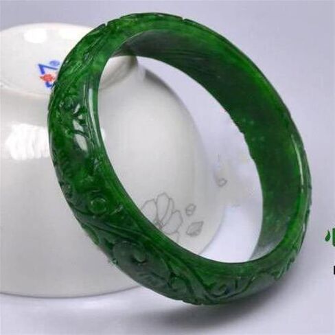 SMDSAZ Real Burma Jade Bangle Green Emerald Hand-Carved Exquisite Amulet Bracelet Women Jewelry Grade Jadeite Bangle (Gem Color : 60-62mm) in Saudi Arabia
