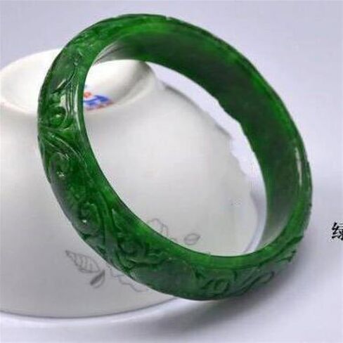 SMDSAZ Real Burma Jade Bangle Green Emerald Hand-Carved Exquisite Amulet Bracelet Women Jewelry Grade Jadeite Bangle (Gem Color : 60-62mm) in Saudi Arabia