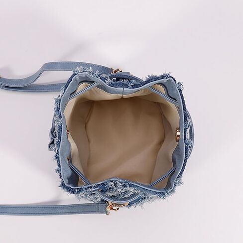 Distressed Denim Purse for Women Drawstring Bucket Crossbody Bag Casual Hobo Jean Purses (Blue-A) in Saudi Arabia