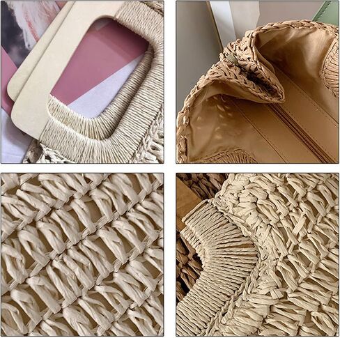 Straw Tote Bag with Wooden Handle Women Hobo Woven Handbag Summer Beach Travel (brown) in Saudi Arabia