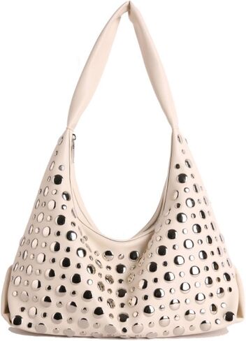 Women Vintage Underarm Bucket Bag Stylish Studded Hobo Shoulder Bag Vegan Leather Casual Versatile Purse for Commuting in Saudi Arabia