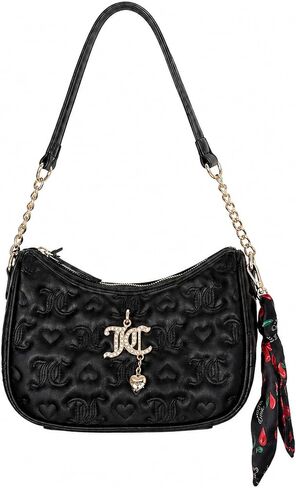 حقيبة كتف Juicy Couture Everything Nice بشعار مبطن ومحفظة هوبو مع حزام سلسلة وتفاصيل ساحرة (أسود) in Kuwait