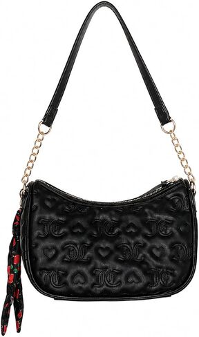 حقيبة كتف Juicy Couture Everything Nice بشعار مبطن ومحفظة هوبو مع حزام سلسلة وتفاصيل ساحرة (أسود) in Kuwait