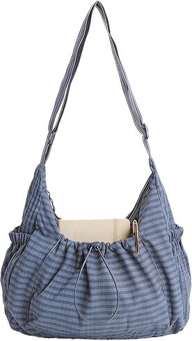 Plaid Purse Bag for Women, Nylon Hobo Crossbody Gingham Bags with Zipper, Slouchy Everyday Bag with Adjustable Shoulder Strap in Saudi Arabia