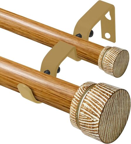 White Wood Double Curtain Rods for Windows 66 to 120 Inches, 1-Inch Diameter Heavy-Duty Adjustable Boho Double Curtain Rods, With Wood Grain Finials for Farmhouses, Bedrooms, And Living Rooms. in Saudi Arabia