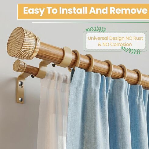 White Wood Double Curtain Rods for Windows 66 to 120 Inches, 1-Inch Diameter Heavy-Duty Adjustable Boho Double Curtain Rods, With Wood Grain Finials for Farmhouses, Bedrooms, And Living Rooms. in Saudi Arabia