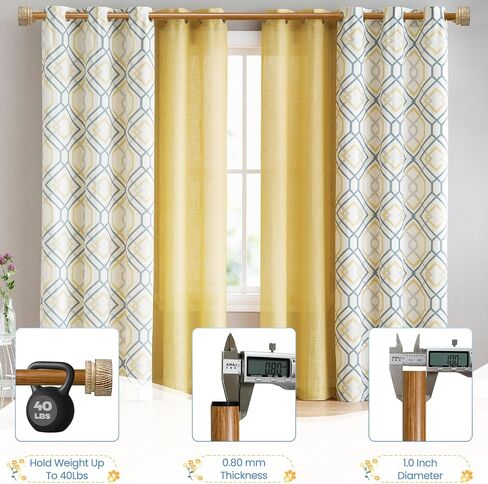 White Wood Double Curtain Rods for Windows 66 to 120 Inches, 1-Inch Diameter Heavy-Duty Adjustable Boho Double Curtain Rods, With Wood Grain Finials for Farmhouses, Bedrooms, And Living Rooms. in Saudi Arabia