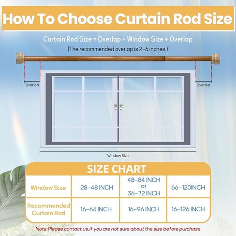 White Wood Double Curtain Rods for Windows 66 to 120 Inches, 1-Inch Diameter Heavy-Duty Adjustable Boho Double Curtain Rods, With Wood Grain Finials for Farmhouses, Bedrooms, And Living Rooms. in Saudi Arabia