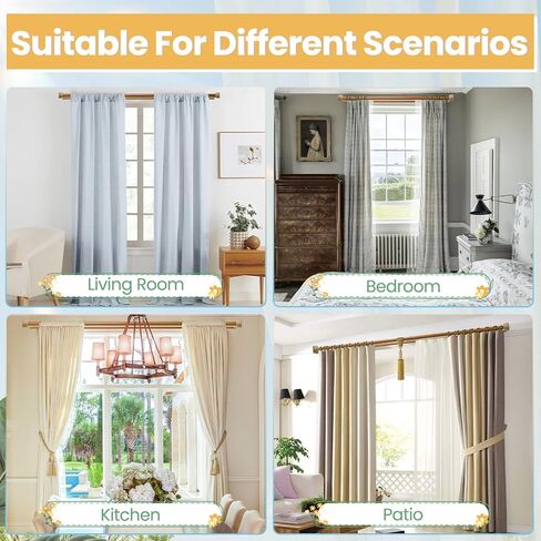 White Wood Double Curtain Rods for Windows 66 to 120 Inches, 1-Inch Diameter Heavy-Duty Adjustable Boho Double Curtain Rods, With Wood Grain Finials for Farmhouses, Bedrooms, And Living Rooms. in Saudi Arabia