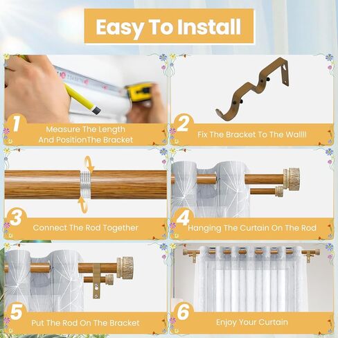 White Wood Double Curtain Rods for Windows 66 to 120 Inches, 1-Inch Diameter Heavy-Duty Adjustable Boho Double Curtain Rods, With Wood Grain Finials for Farmhouses, Bedrooms, And Living Rooms. in Saudi Arabia