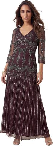 Roaman's Women's Plus Size Beaded V-Neck 3/4 Sleeve Sleeve Maxi Gown in Saudi Arabia