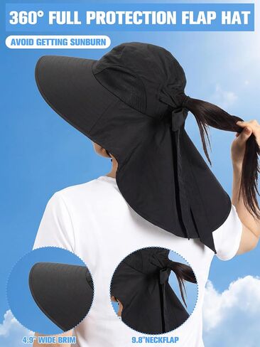 Cuffbow 6 Pcs Womens Sun Hat Outdoor UV Protection Wide Brim Fishing Hat with Ponytail Hole Neck Flap for Beach Hiking Camping in Kuwait