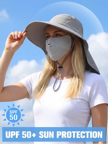 Cuffbow 6 Pcs Womens Sun Hat Outdoor UV Protection Wide Brim Fishing Hat with Ponytail Hole Neck Flap for Beach Hiking Camping in Kuwait