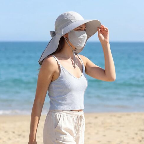 Cuffbow 6 Pcs Womens Sun Hat Outdoor UV Protection Wide Brim Fishing Hat with Ponytail Hole Neck Flap for Beach Hiking Camping in Kuwait
