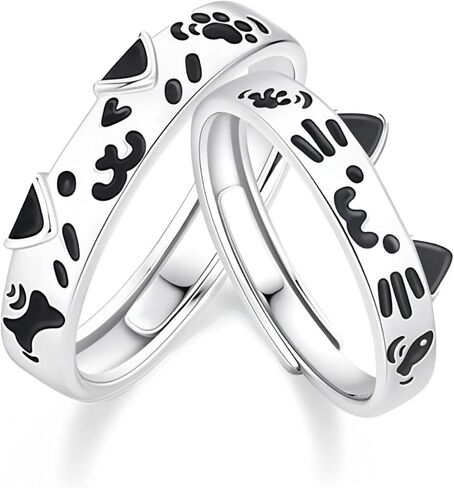 Couples Matching Promise Dog&Cat Rings for Women, Men, Her, Him, Best Friend - Set of 2 Adjustable Engagement Wedding Rings, Gift Wrap in Saudi Arabia