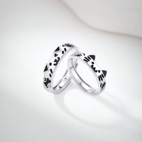 Couples Matching Promise Dog&Cat Rings for Women, Men, Her, Him, Best Friend - Set of 2 Adjustable Engagement Wedding Rings, Gift Wrap in Saudi Arabia