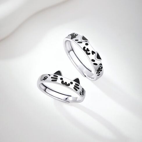 Couples Matching Promise Dog&Cat Rings for Women, Men, Her, Him, Best Friend - Set of 2 Adjustable Engagement Wedding Rings, Gift Wrap in Saudi Arabia