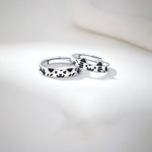 Couples Matching Promise Dog&Cat Rings for Women, Men, Her, Him, Best Friend - Set of 2 Adjustable Engagement Wedding Rings, Gift Wrap in Saudi Arabia