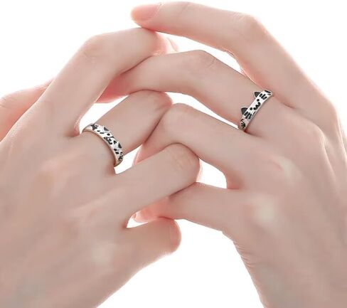 Couples Matching Promise Dog&Cat Rings for Women, Men, Her, Him, Best Friend - Set of 2 Adjustable Engagement Wedding Rings, Gift Wrap in Saudi Arabia