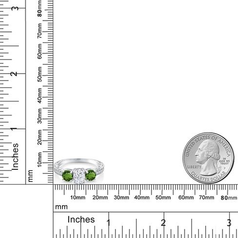 Gem Stone King 2.02 Cttw Oval Moissanite and Chrome Diopside 3-Stone Women Ring | 925 Sterling Silver | Gemstone Birthstone | Wedding Engagement Anniversary Promise Ring For Women in Kuwait