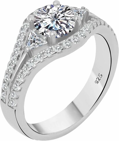Genuine Solid 925 Sterling Silver with Round Brilliant and Triangle Cut Clear Cz Cubic Zirconia Stone Engagement Wedding Promise Luxury Ring for Women in Saudi Arabia