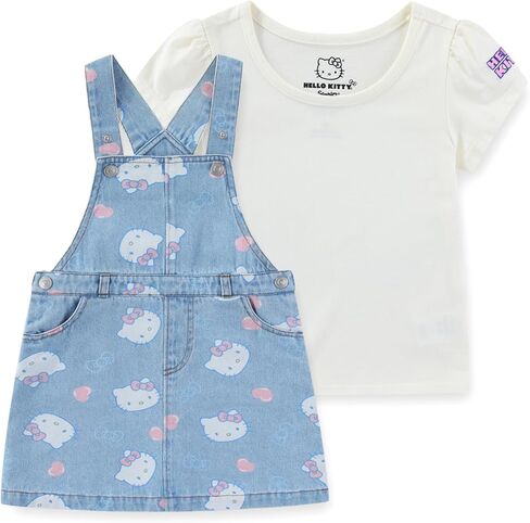 Hello Kitty Sanrio Girls Denim Jumper Dress with Shirt 2 Piece Set for Toddler and Big Kids in Kuwait