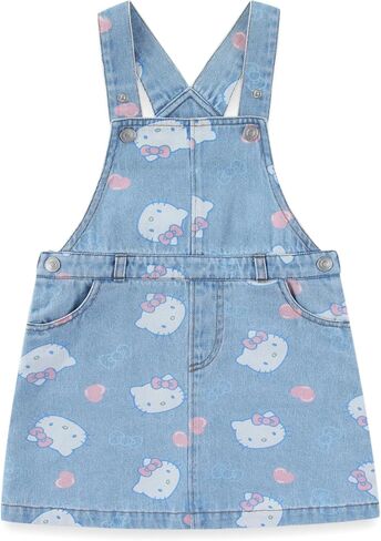 Hello Kitty Sanrio Girls Denim Jumper Dress with Shirt 2 Piece Set for Toddler and Big Kids in Kuwait