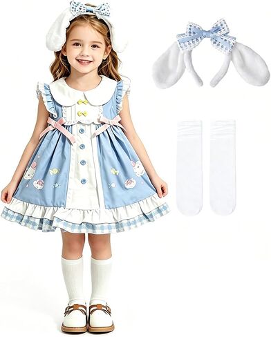Girls Sleeveless Lolita Style Dress with Bunny Ear Headband Socks Cute Cartoon Dresses Peter Pan Collar for Kids in Saudi Arabia