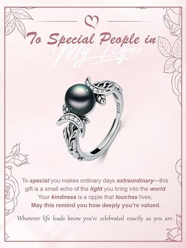 Tahitian Black Pearl AAAA 18K White Gold Plated Sterling Silver Moon Ring for Women Wife Mom Girlfriend Her Jewelry Gift for Anniversary Birthday in Saudi Arabia