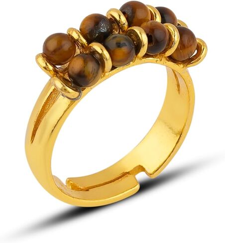 DEVMUKTI Natural Gemstone Rings, Adjustable Ring, Wire Wrapped Gold Plated Rings, Handmade Jewelry, Healing Crystals Bohemian Promise Ring, Gift for Women in Saudi Arabia