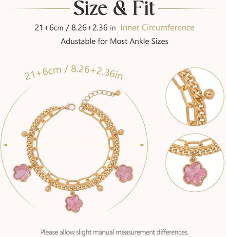 Fesciory Gold Plated Ankle Bracelets for Women, Adjustable Layered Flower Cherry Charm Anklets, Summer Hawaiian Beach Foot Jewelry Gifts 3 Flowers in Saudi Arabia
