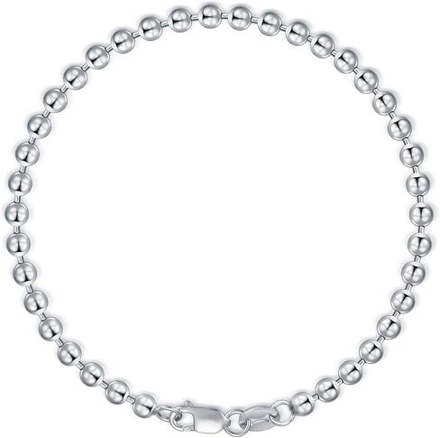Italian Style 3MM Round Bead Ball Chain Bracelet 925 Sterling Silver Bead Ball Chain Anklet Bracelet 7/8/9 Inch for Men or Women in Saudi Arabia