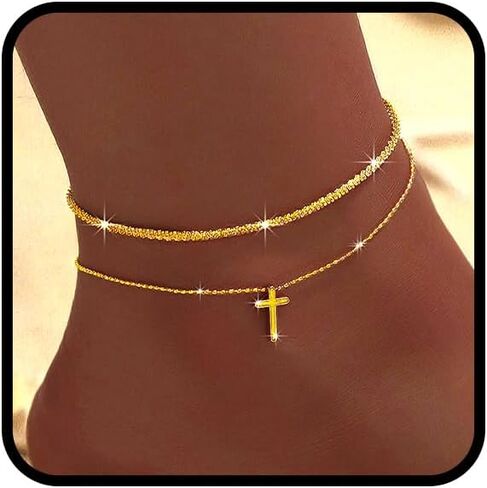 Sterling Silver Chain Ankle Bracelets for Women Dainty Waterproof Anklets Sparkle Summer Beach Foot Jewelry Gifts in Kuwait