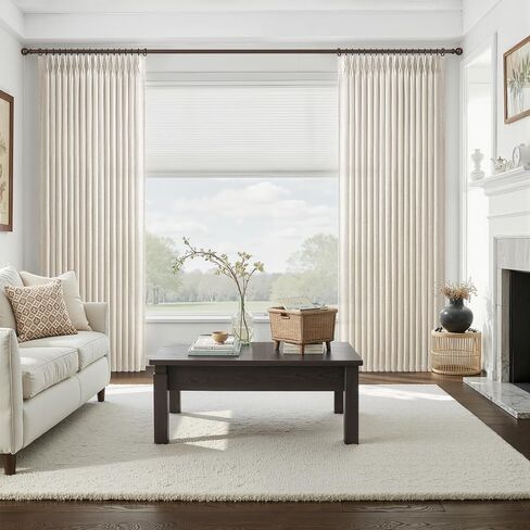 Pinch Pleated Linen Viral Curtains 4 Panels Set for Living Room 96 Inches Long, Birch Memory Trained Pleat Light Sheer Filtering Farmhouse Window Curtain with Hook Ring Ivory Cream Bedroom 8FT Length in Saudi Arabia