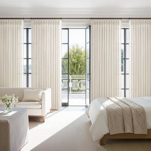 Pinch Pleated Linen Viral Curtains 4 Panels Set for Living Room 96 Inches Long, Birch Memory Trained Pleat Light Sheer Filtering Farmhouse Window Curtain with Hook Ring Ivory Cream Bedroom 8FT Length in Saudi Arabia