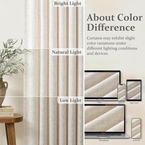 Pinch Pleated Linen Viral Curtains 4 Panels Set for Living Room 96 Inches Long, Birch Memory Trained Pleat Light Sheer Filtering Farmhouse Window Curtain with Hook Ring Ivory Cream Bedroom 8FT Length in Saudi Arabia
