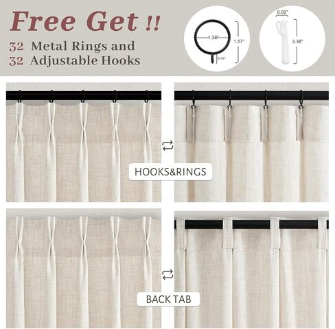 Pinch Pleated Linen Viral Curtains 4 Panels Set for Living Room 96 Inches Long, Birch Memory Trained Pleat Light Sheer Filtering Farmhouse Window Curtain with Hook Ring Ivory Cream Bedroom 8FT Length in Saudi Arabia