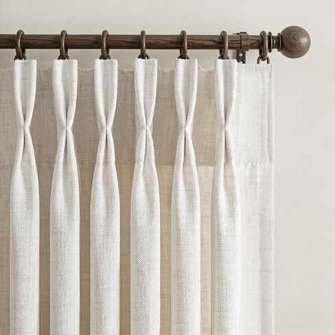Pinch Pleated Linen Viral Curtains 4 Panels Set for Living Room 96 Inches Long, Birch Memory Trained Pleat Light Sheer Filtering Farmhouse Window Curtain with Hook Ring Ivory Cream Bedroom 8FT Length in Saudi Arabia