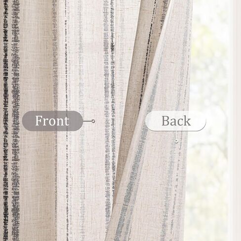 MYSKY HOME Grey Striped Linen Curtains 84 Inches Long Farmhouse Rustic for Bedroom Living Room Light Filtering Ticking Stripe Pinstripe Gray and White Patterned Drapes, Grommet, 2 Panels, 52" Wide in Saudi Arabia