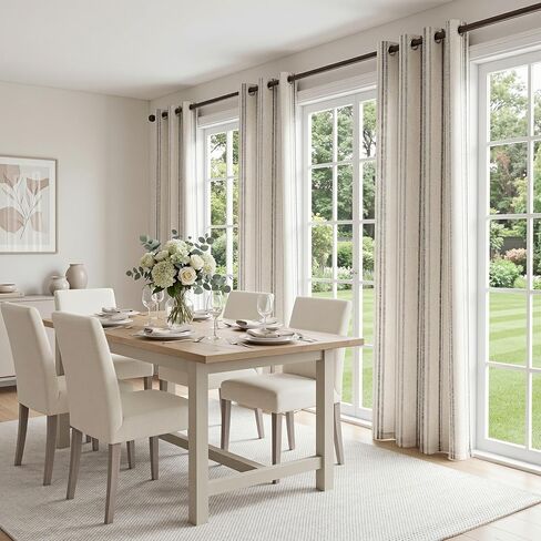 MYSKY HOME Grey Striped Linen Curtains 84 Inches Long Farmhouse Rustic for Bedroom Living Room Light Filtering Ticking Stripe Pinstripe Gray and White Patterned Drapes, Grommet, 2 Panels, 52" Wide in Saudi Arabia